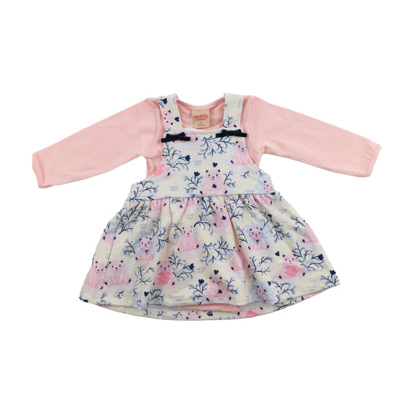 Conjunto Meia De Leite Bebe Body E Salopete Ursinhas Happy Day