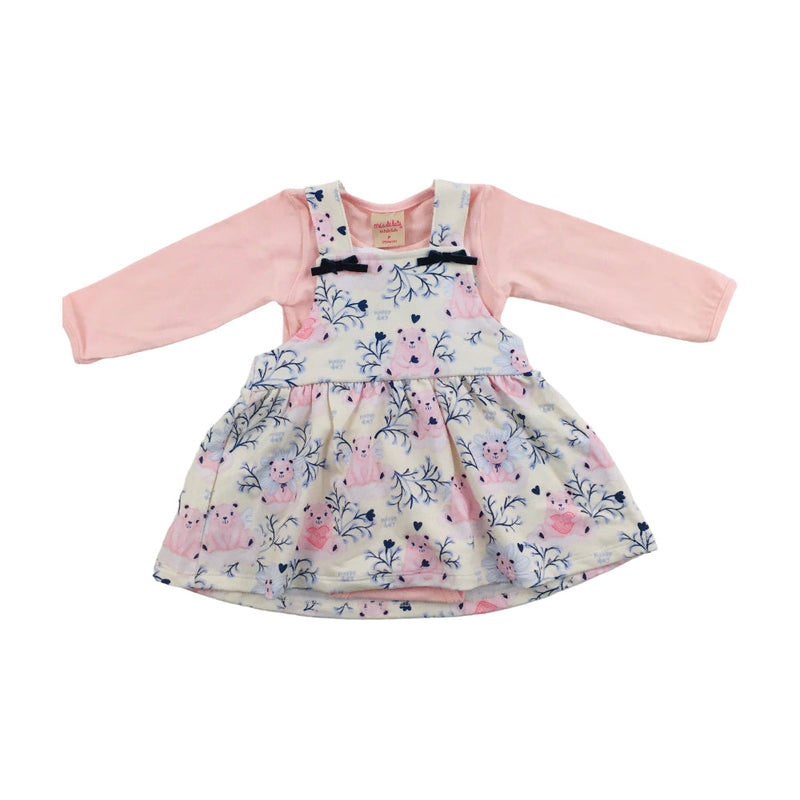 Conjunto Meia De Leite Bebe Body E Salopete Ursinhas Happy Day