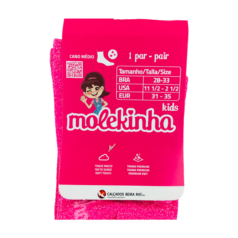 Meia Molekinha Cano Medio Lurex