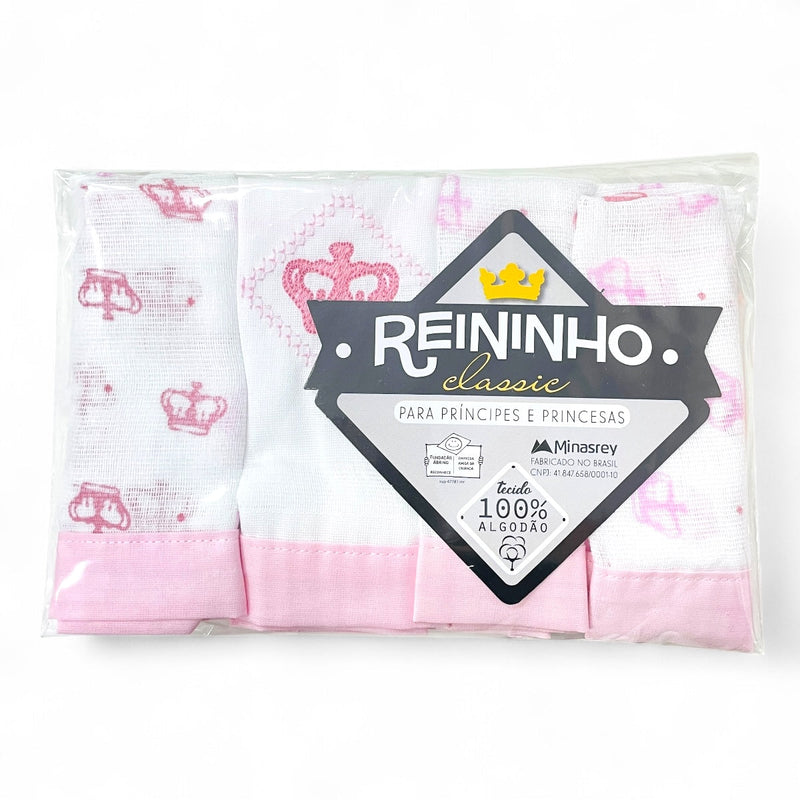 Pano De Boca Reininho Classic Bordado E Estampado 4 Peças