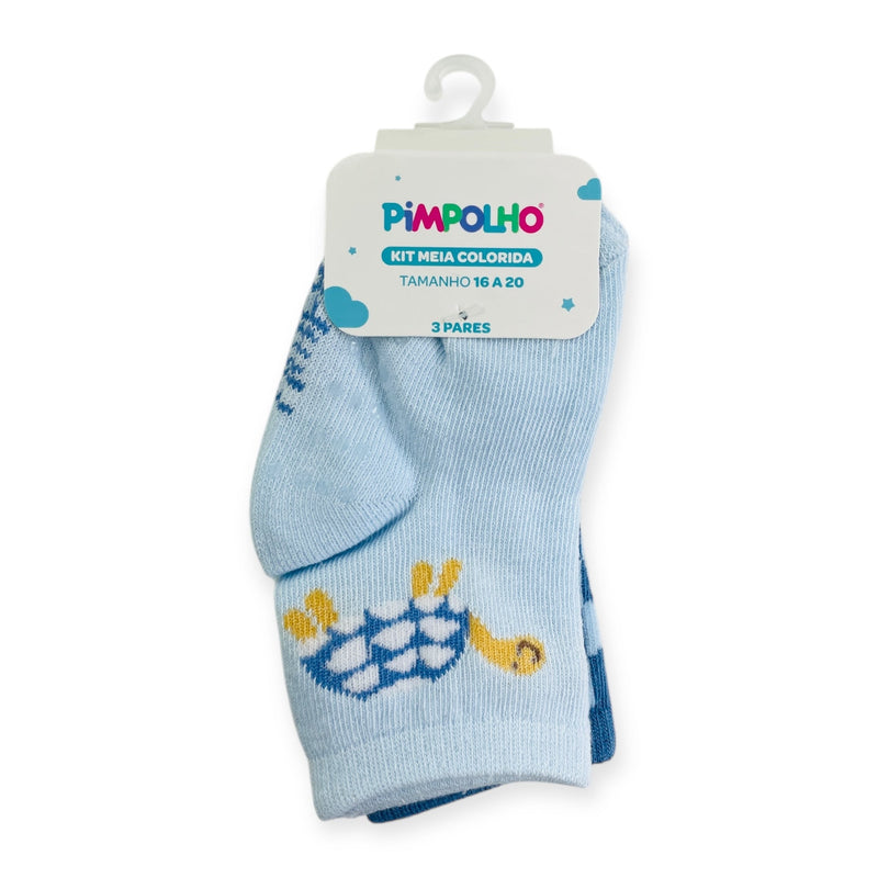 Kit Meia Colorida Masc Pimpolho Antiderrapante Com 3 Pares