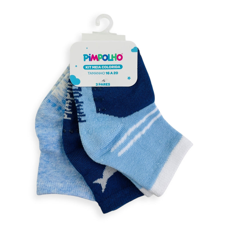 Kit Meia Colorida Masc Pimpolho Antiderrapante Com 3 Pares