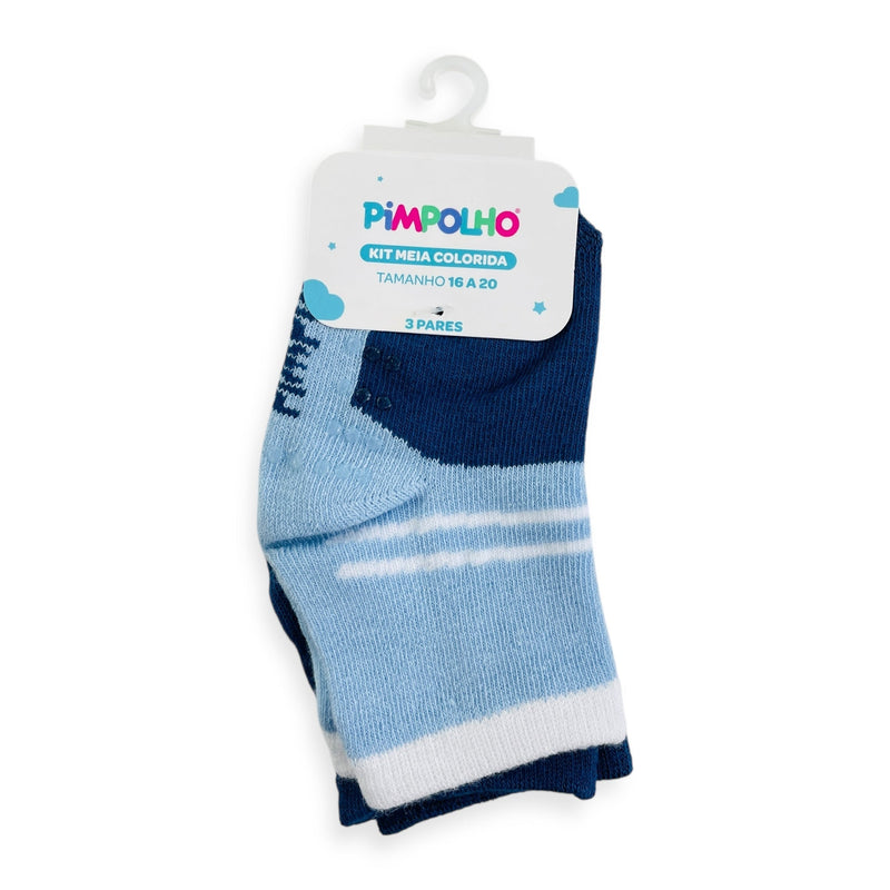 Kit Meia Colorida Masc Pimpolho Antiderrapante Com 3 Pares
