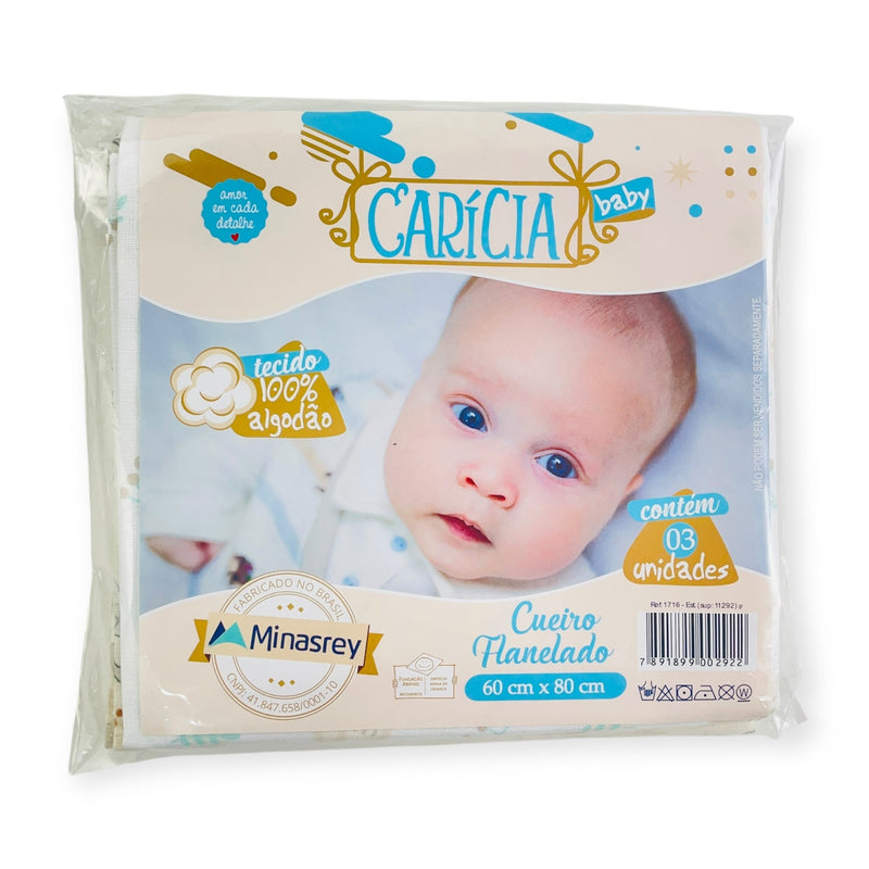 Cueiro Flanelado Caricia Baby Estampado Com 3 Peças
