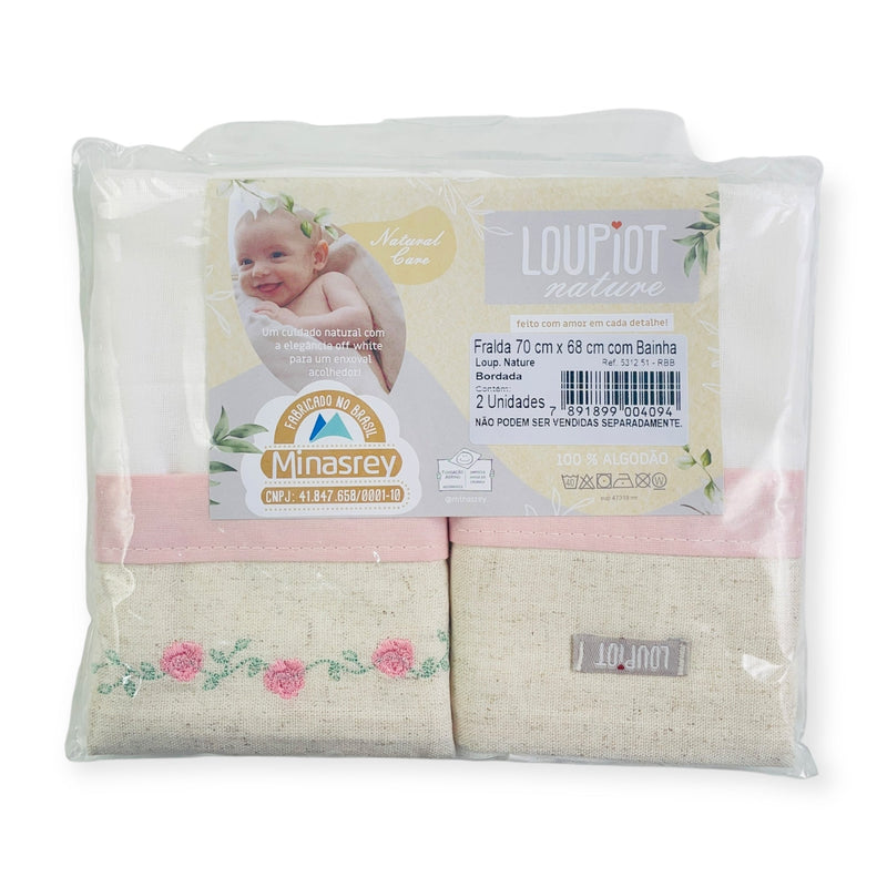 Fralda Bordada Loupiout Nature Com Bainha 2 Peças