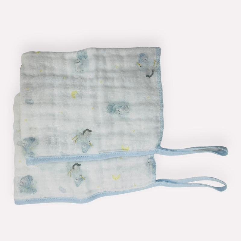Pano De Boca Muito Mimo Soft Cegonha 2 Pcs  Azul  40 X20 Cm