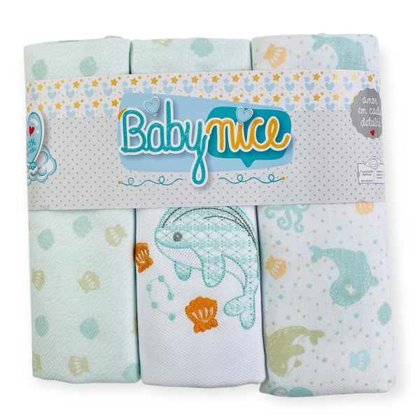 Kit Cueiro Rolinhos Baby Nice Baleia Peças - Verde - 80 X80 Cm