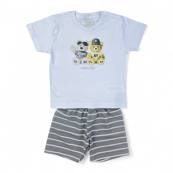 Conjunto Pulla Bulla Infantil com Estampa de Ursinhos e Bermuda Listrada