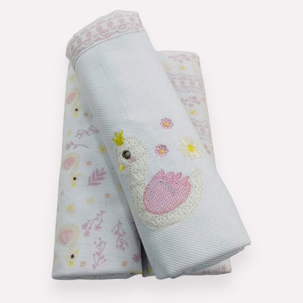 Kit Cueiro Rolinhos Baby Nice Cisne 3 Peças- Rosa - 80 X80 Cm