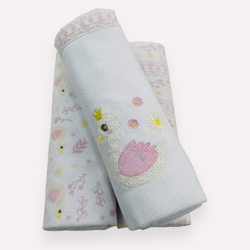 Kit Cueiro Rolinhos Baby Nice Cisne 3 Peças- Rosa - 80 X80 Cm