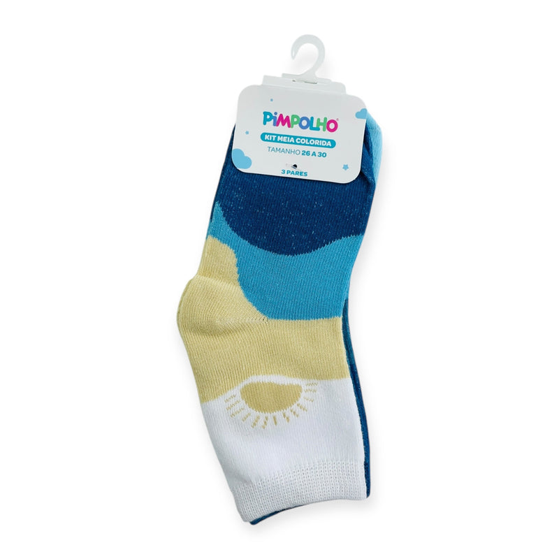 Kit Meia Colorida Masculino Pimpolho Antiderrapante Com 3 Pares