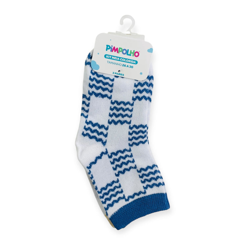 Kit Meia Colorida Masculino Pimpolho Antiderrapante Com 3 Pares