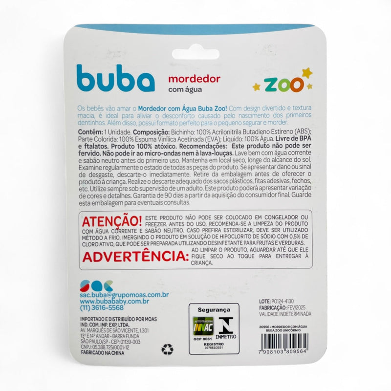 Mordedor com Água Buba Zoo Bebê Alívio Gengiva +4meses