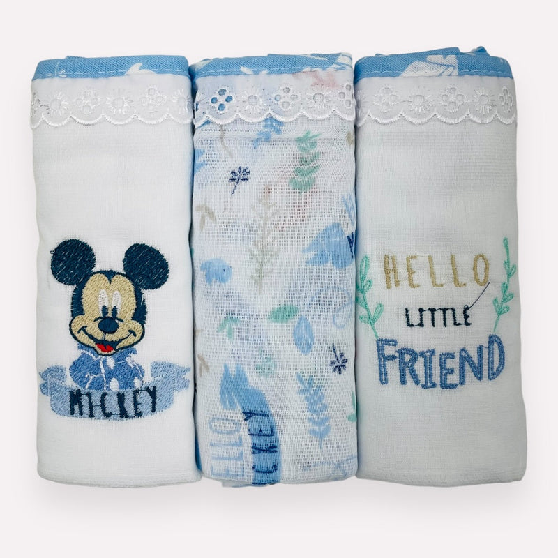 Fralda Disney Baby Do Mickey Bordada Com 3 Peças