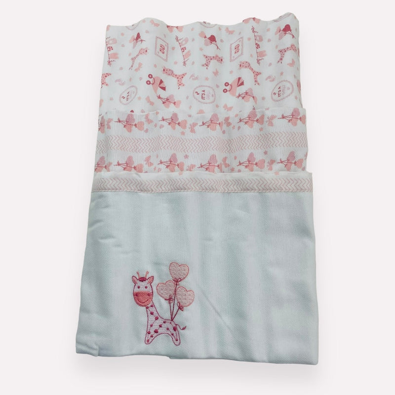 Kit Cueiro Rolinhos Baby Nice Girafa 3 Peças - Rose - 80X80 Cm