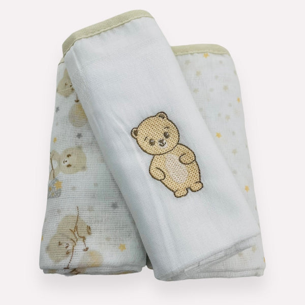 Kit Fralda Baby Nice Ursinho Com Bainha 3 Peças- Bege