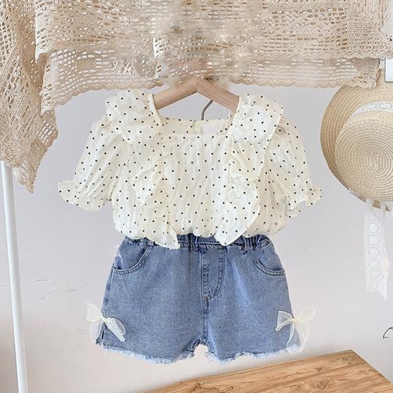 Conjunto Infantil Feminino Poá e Jeans