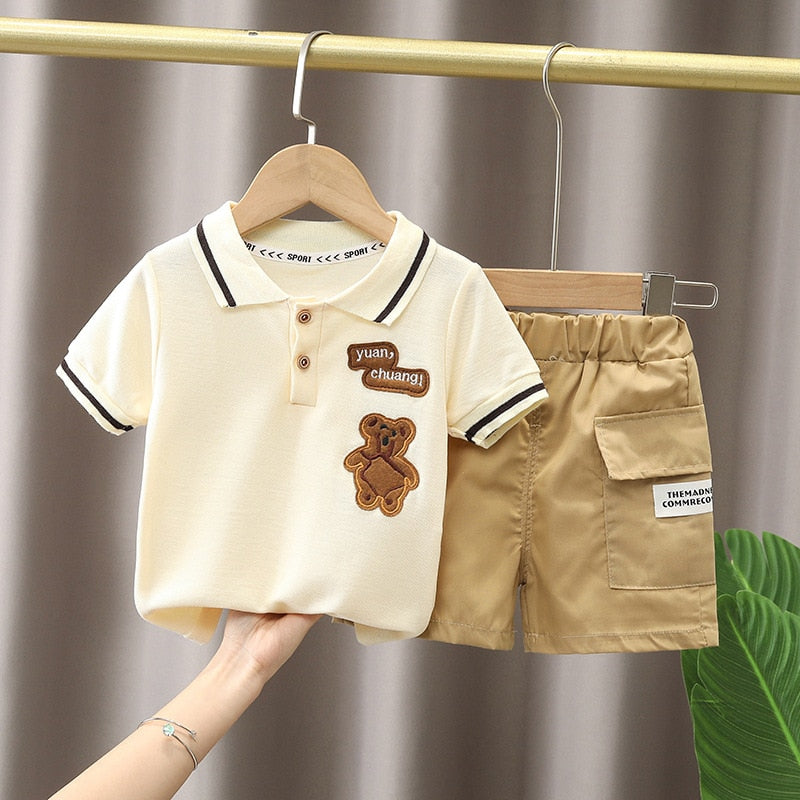 Conjunto Infantil Masculino Polo Ursinho e Bolsinho