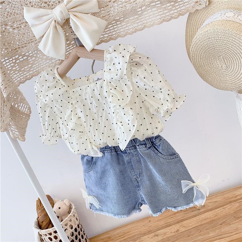 Conjunto Infantil Feminino Poá e Jeans