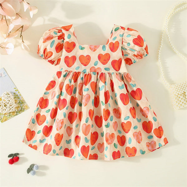 Vestido Infantil Corações e Laçinho