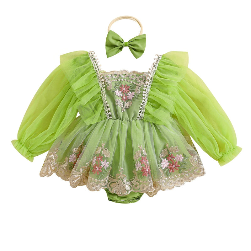 Body Infantil Bordado Floral Tule