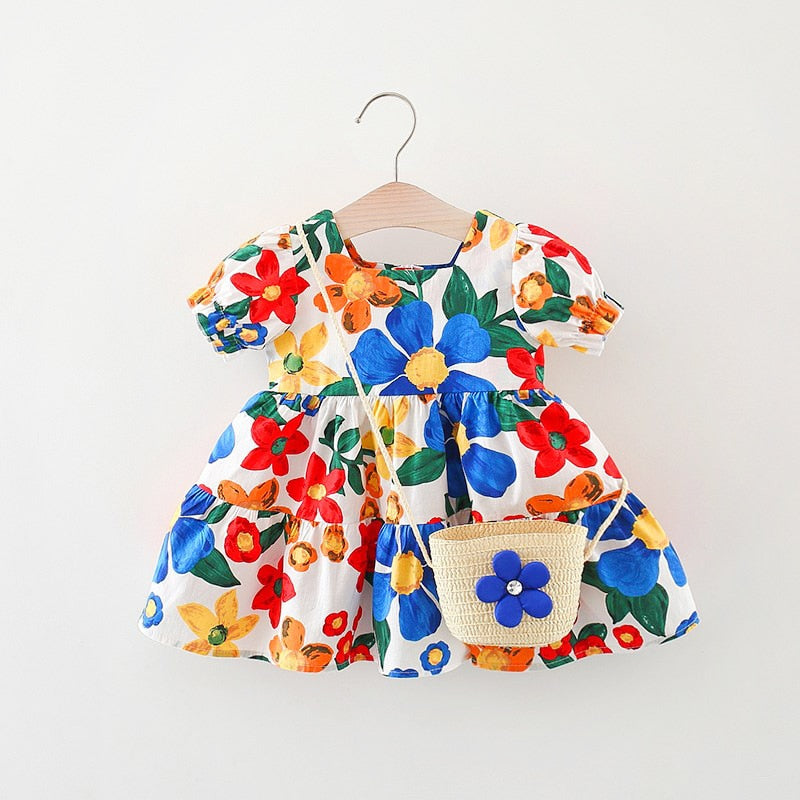 Vestido Infantil Floral Bolsinha