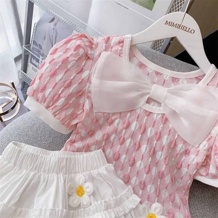 Conjunto Infantil Feminino Florzinhas e Laço