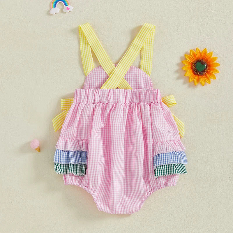 Body Infantil Feminino Xadrez Lacinhos