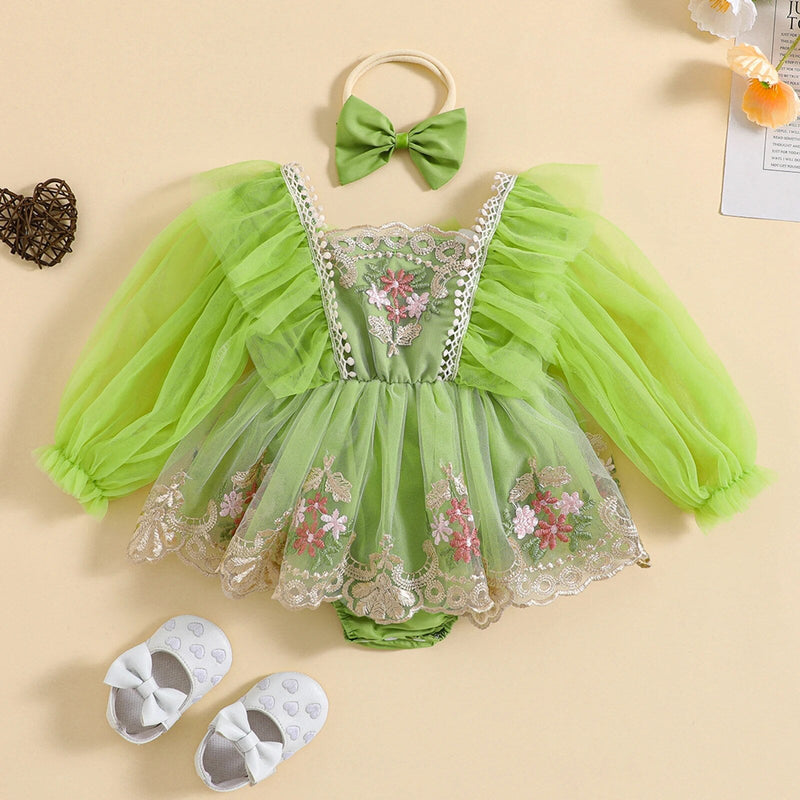 Body Infantil Bordado Floral Tule
