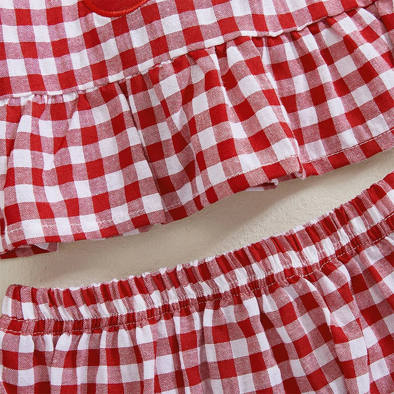 Conjunto Infantil Feminino Xadrez Cerejinhas