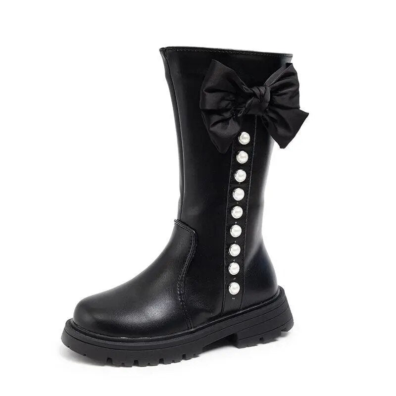 Bota Infantil Feminina Laçinho e Pérolas