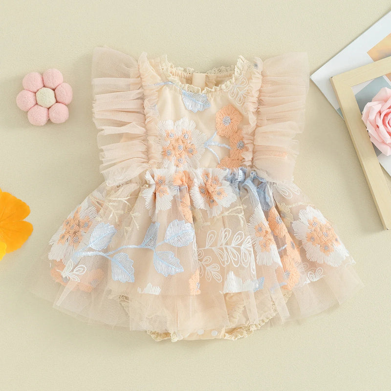 Body Infantil Tule Bordado Floral