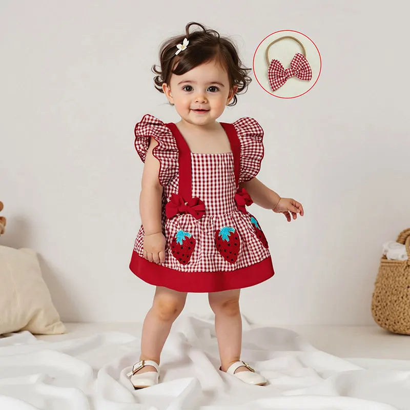 Vestido Infantil  Xadrez Moranguinhos