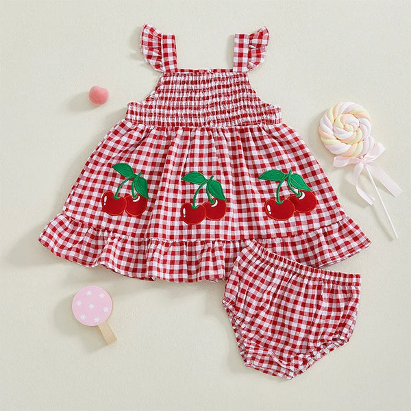 Conjunto Infantil Feminino Xadrez Cerejinhas