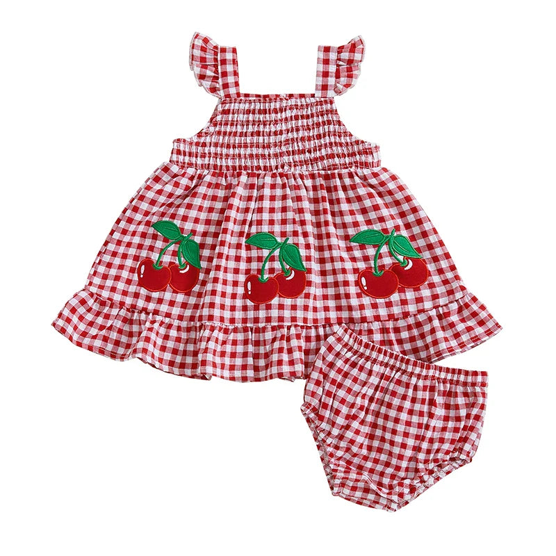 Conjunto Infantil Feminino Xadrez Cerejinhas