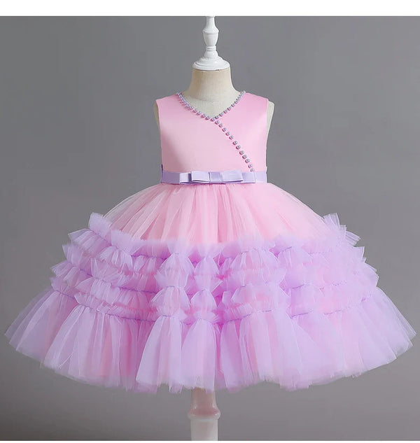 Vestido Festa Infantil Rosa Camadas