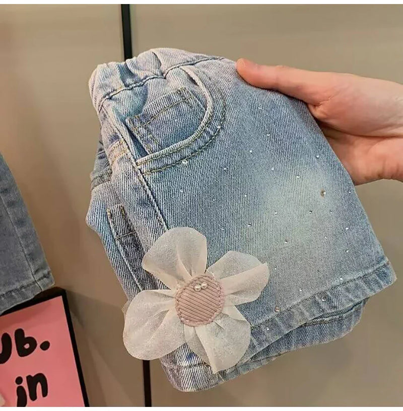 Shorts Infantil Feminino Jeans Florzinha