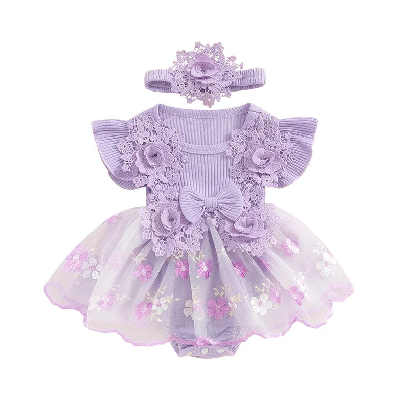 Body Infantil Feminino Floral Lacinho + Faixinha