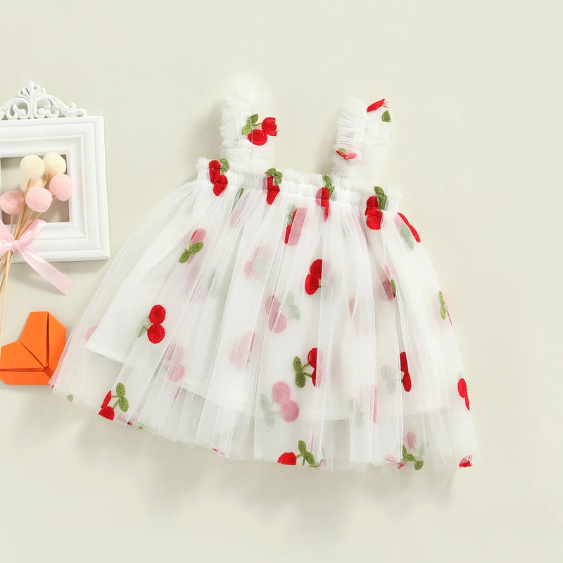 Vestido Infantil Tule Cerejinhas