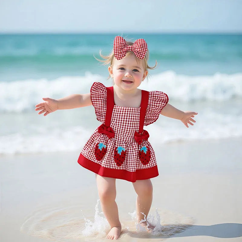 Vestido Infantil  Xadrez Moranguinhos