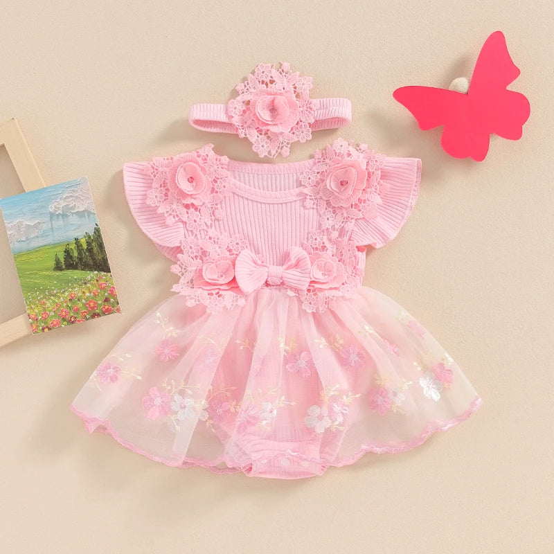 Body Infantil Feminino Floral Lacinho + Faixinha