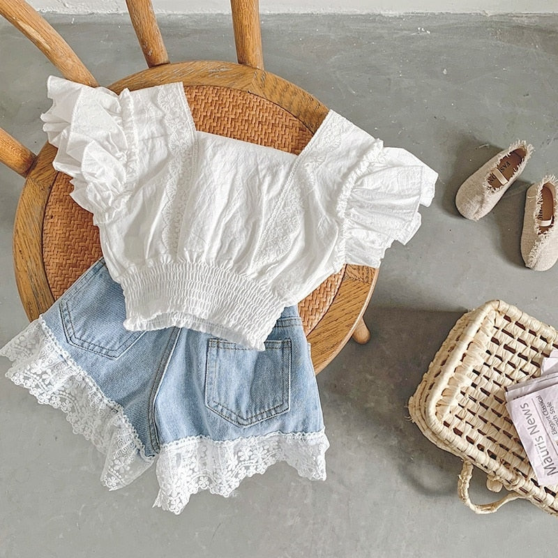 Conjunto Infantil Feminino Bordadinho e Jeans
