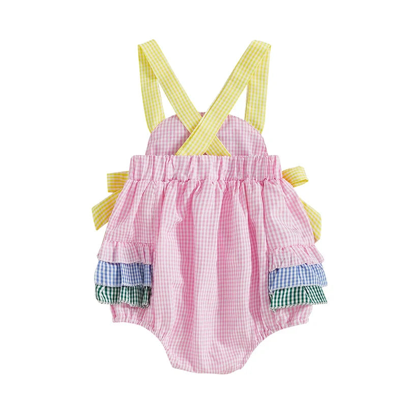 Body Infantil Feminino Xadrez Lacinhos