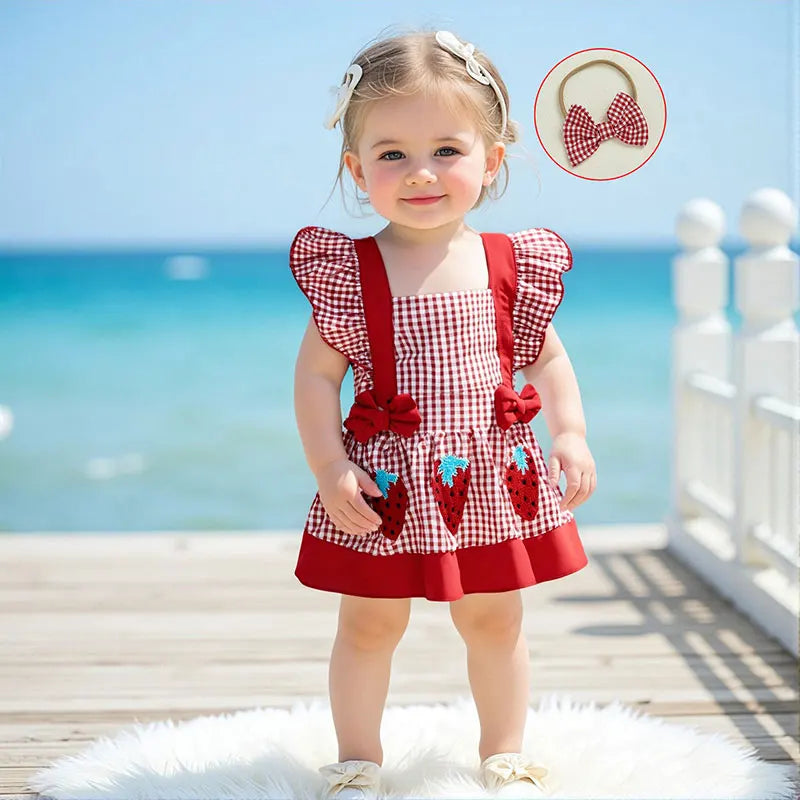 Vestido Infantil  Xadrez Moranguinhos