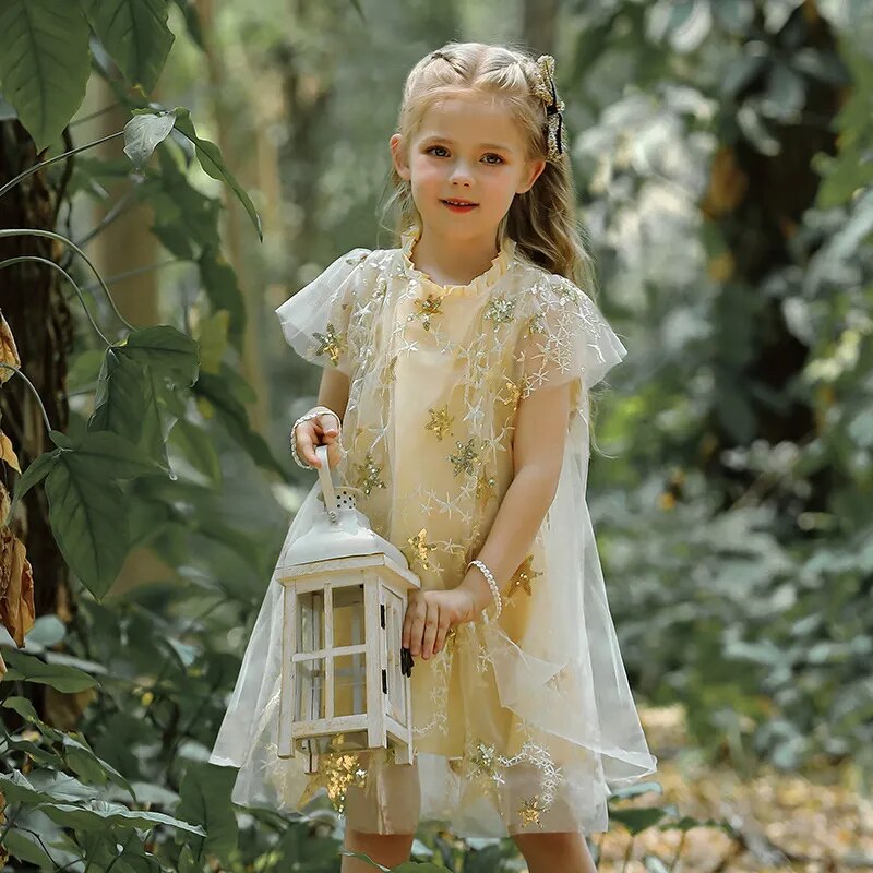 Vestido Infantil Lantejoulas Estrelinhas