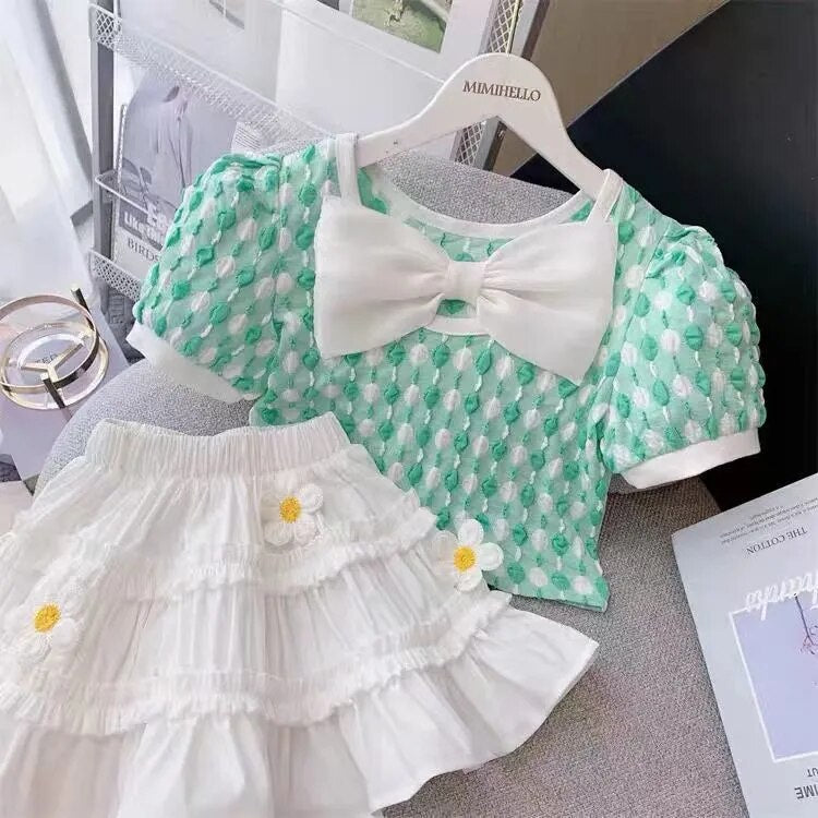 Conjunto Infantil Feminino Florzinhas e Laço