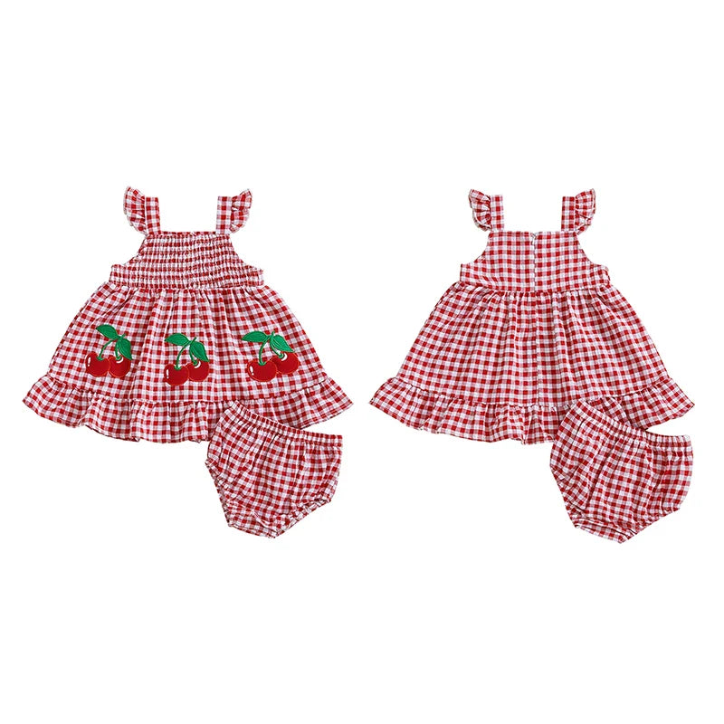 Conjunto Infantil Feminino Xadrez Cerejinhas