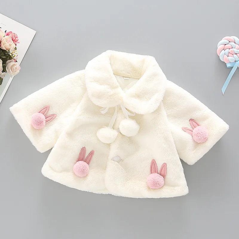 Casaco Infantil Feminino Plush Pompom Coelhinho