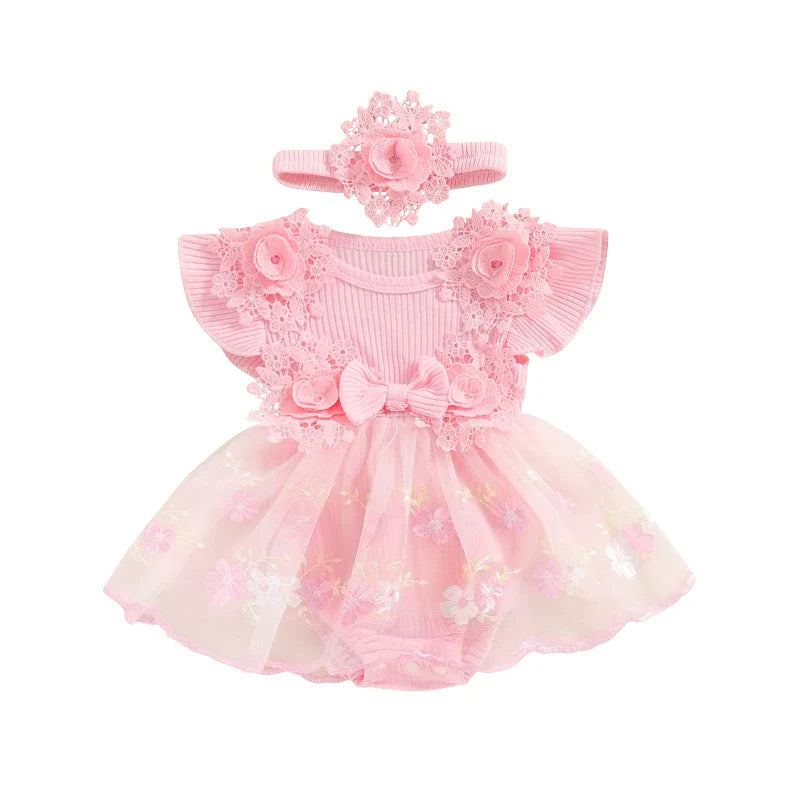 Body Infantil Feminino Floral Lacinho + Faixinha
