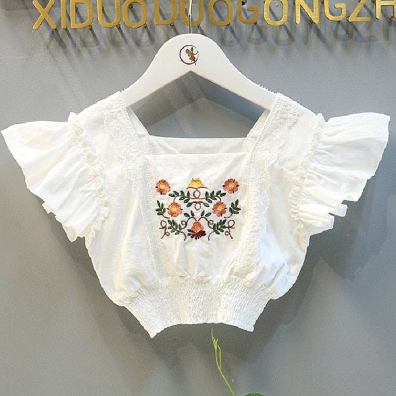 Conjunto Infantil Feminino Bordadinho e Jeans